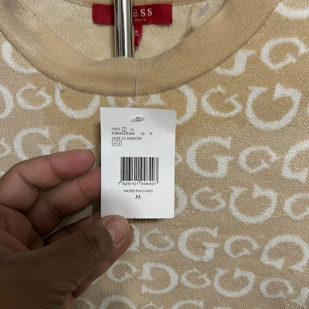 Guess Jalee SS Sweater Smoked Peach Multi‎ Monogram Logo Knit Top R3BR46 Z2NM0